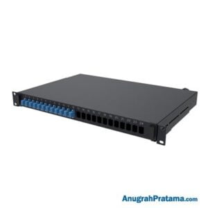 COMMSCOPE Fiber Optic Panel, 1U, 19 in, partially loaded with 12 blue LC/UPC SM duplex adapters, black [2-1671000-4]