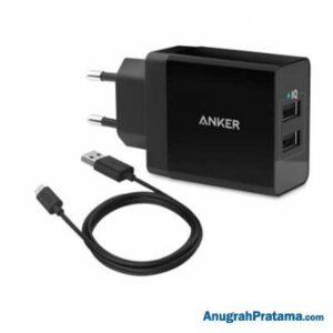 ANKER B2021 Wall Charger PowerPort 2 & 3ft/0.9m Micro USB - Black