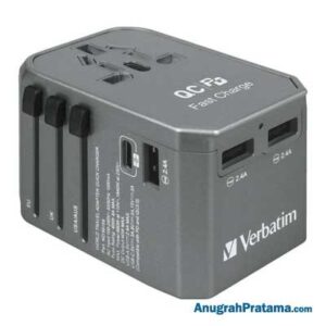 VERBATIM 4 Port Universal Travel Adaptor 40W with PD 29W - Grey [66198]
