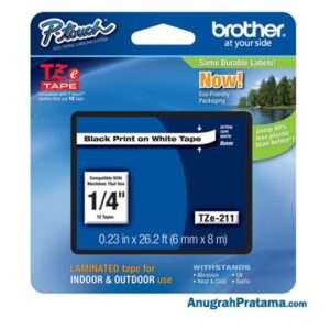 BROTHER TZe-211 Labelling Tape Cassette (Black on White, 6mm wide)