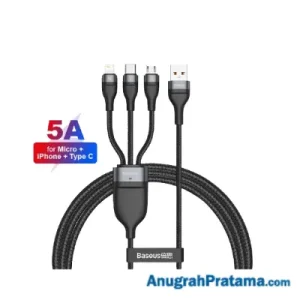 BASEUS 3IN1 USB Charger Micro+Lightning+Type C 5A 1.2M - Black