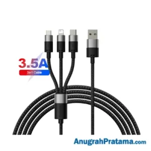 BASEUS Primary Color 3IN1 USB Charger Micro+Lightning+Type C 3.5A - Black