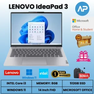 LENOVO IdeaPad 3 (Core i3-1215U, 8GB, 512GB SSD, Win 11 + OHS, 14 Inch, Artic Grey) Laptop – 82RJ00CYID