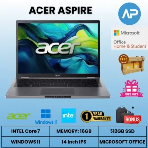 ACER Aspire (Core 7-150U, 16GB, 512GB SSD, Win 11 + OHS, 14 Inch, Grey) Laptop – A14-51M-70C1